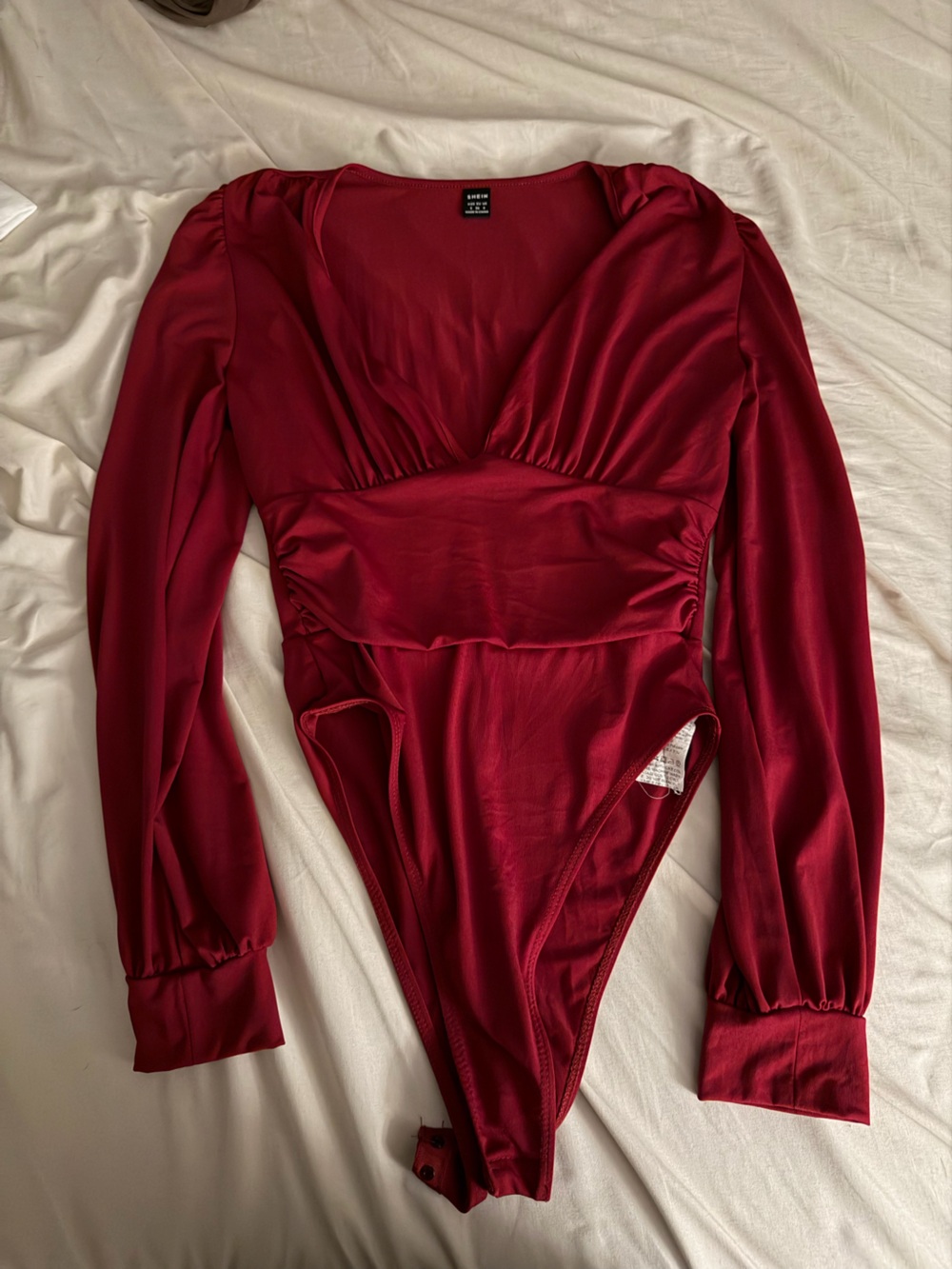 SHEIN Women’s Long Sleeve Burgundy Bodysuit
